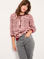 FatFace Burgundy Red Floral Bouquet Knitted Crew Neck Jumper - Image 1 of 7