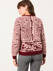 FatFace Burgundy Red Floral Bouquet Knitted Crew Neck Jumper - Image 2 of 7