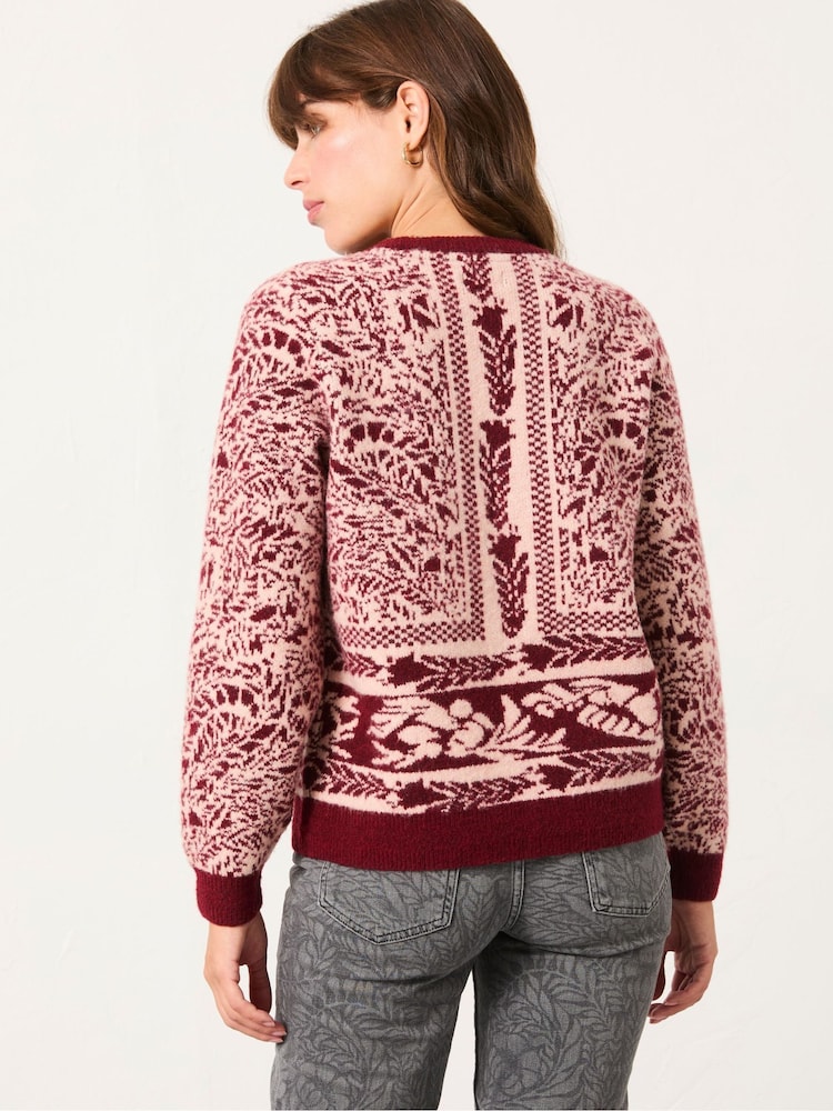 FatFace Burgundy Red Floral Bouquet Knitted Crew Neck Jumper - Image 2 of 7