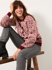 FatFace Burgundy Red Floral Bouquet Knitted Crew Neck Jumper - Image 4 of 7