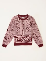 FatFace Burgundy Red Floral Bouquet Knitted Crew Neck Jumper - Image 7 of 7