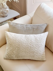 Natural 40 x 59cm Cut Velvet Floral Print Cushion - Image 1 of 8