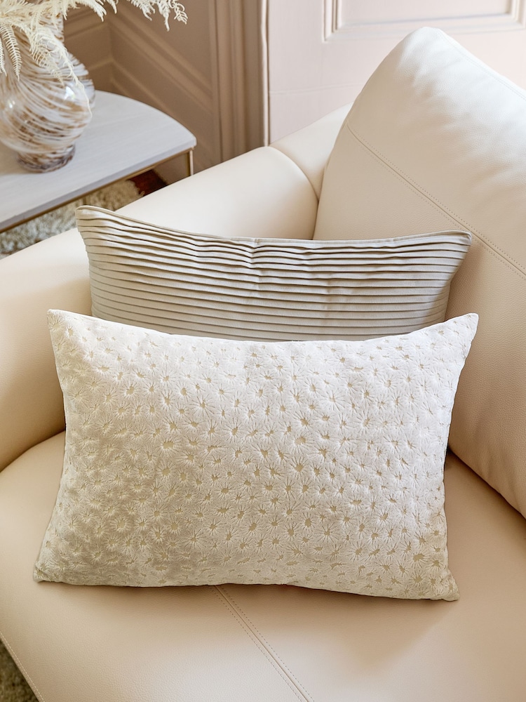 Natural 40 x 59cm Cut Velvet Floral Print Cushion - Image 1 of 8