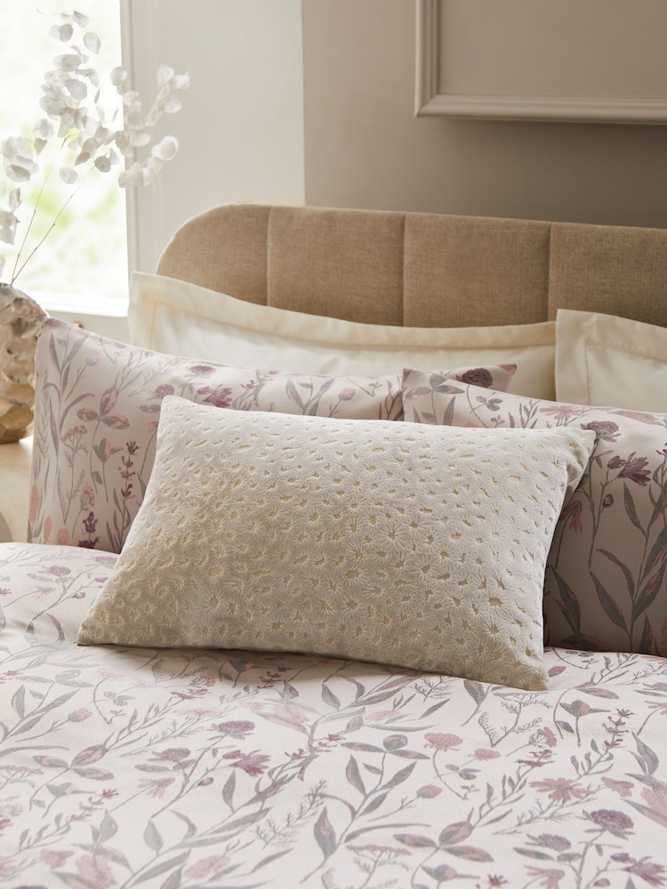 Natural 40 x 59cm Cut Velvet Floral Print Cushion - Image 2 of 8