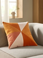 Ochre/Cream 50 x 50cm Multi Patchwork Velvet Cushion - Image 1 of 6