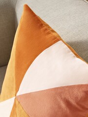 Ochre/Cream 50 x 50cm Multi Patchwork Velvet Cushion - Image 3 of 6