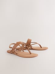 Tan Brown Leather Standard/Wide Fit Forever Comfort® Plaited Toe Tong Sandals - Image 5 of 9