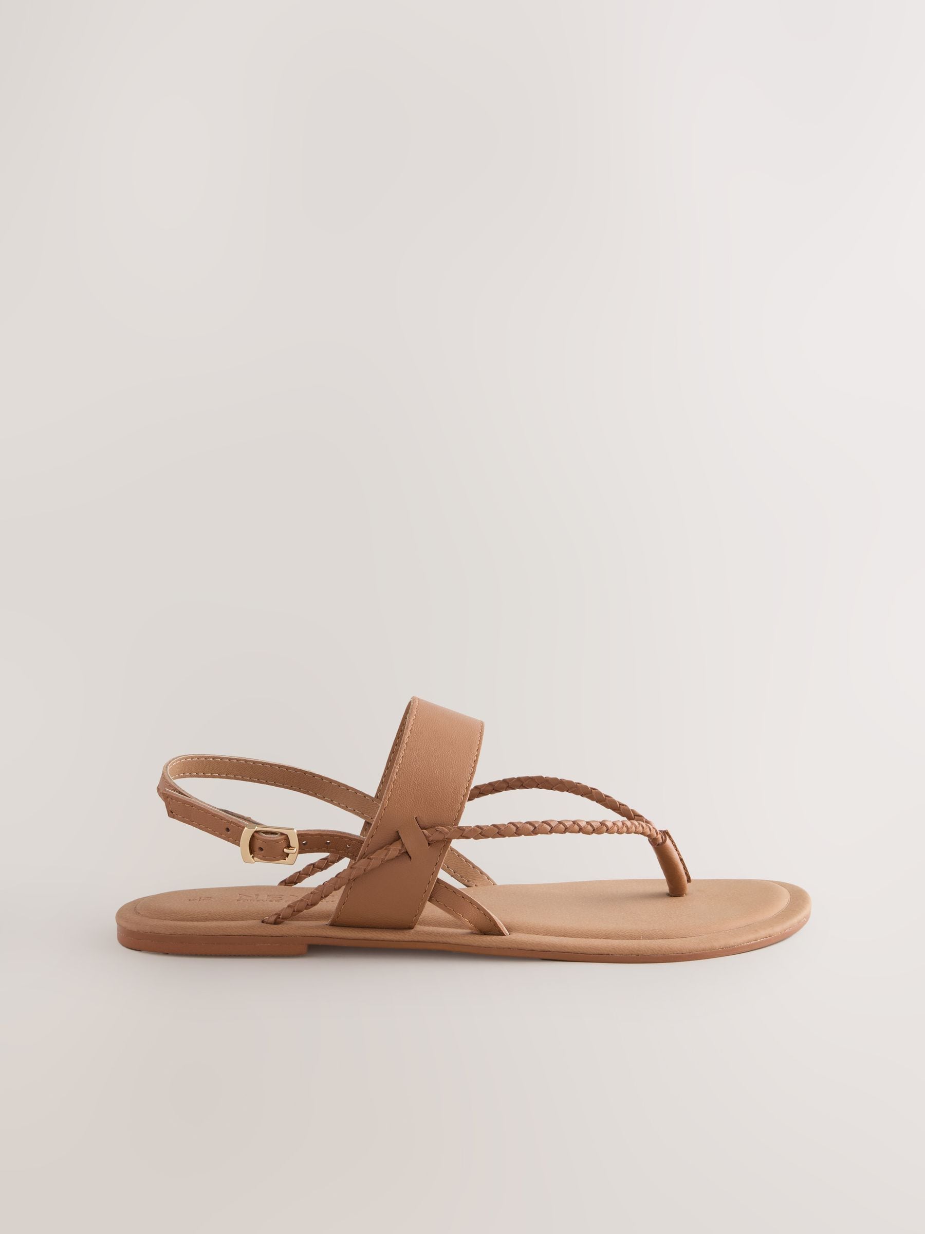 Buy Tan Brown Leather Standard/Wide Fit Plaited Toe Tong Sandals