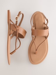 Tan Brown Leather Standard/Wide Fit Forever Comfort® Plaited Toe Tong Sandals - Image 7 of 9