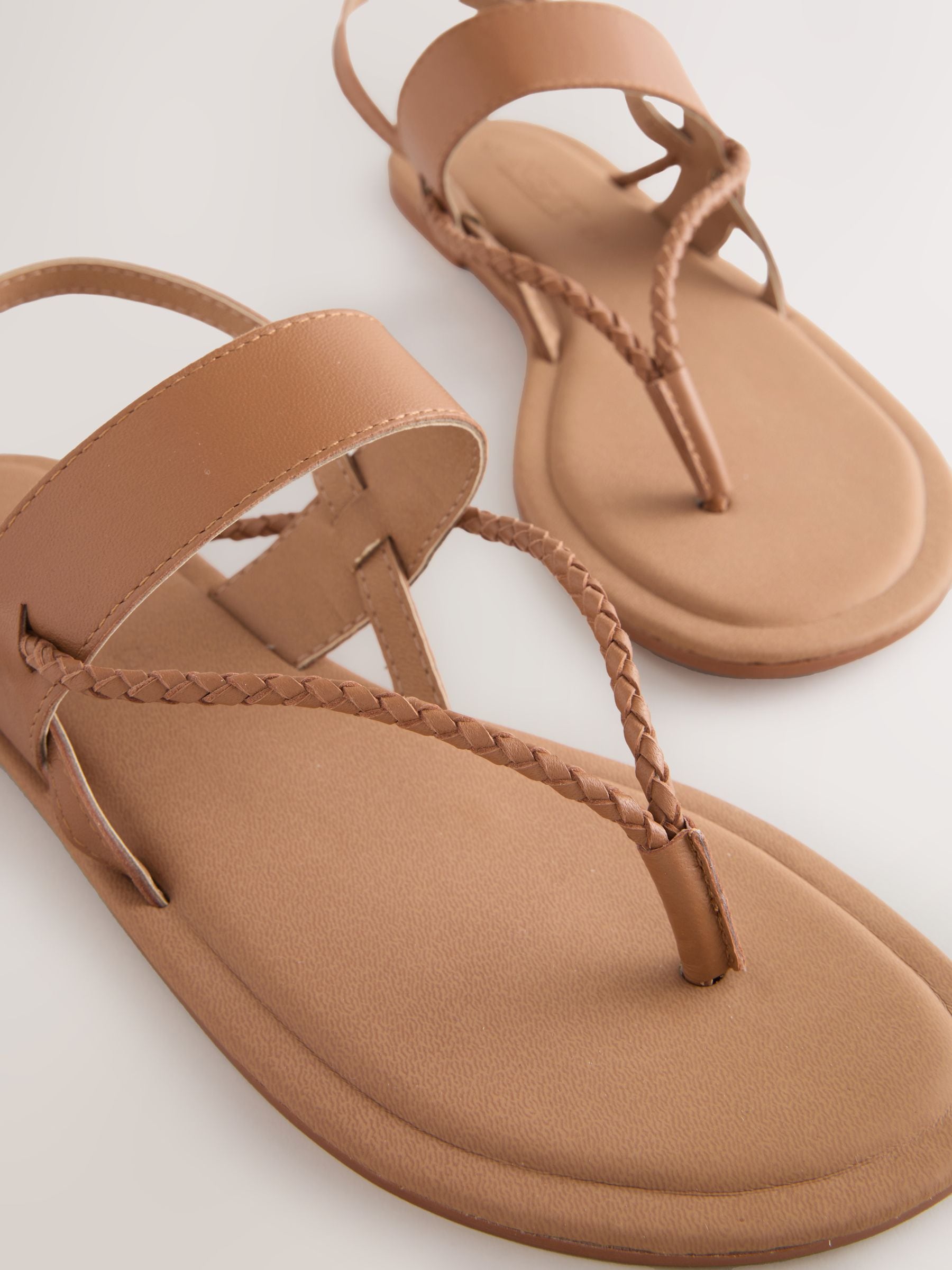 Buy Tan Brown Leather Standard/Wide Fit Plaited Toe Tong Sandals