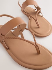Tan Brown Leather Standard/Wide Fit Forever Comfort® Plaited Toe Tong Sandals - Image 8 of 9