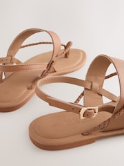 Tan Brown Leather Standard/Wide Fit Forever Comfort® Plaited Toe Tong Sandals - Image 9 of 9