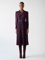 LK Bennett Blue Tallis Lips Print Pleated Ggt Dress - Image 1 of 4
