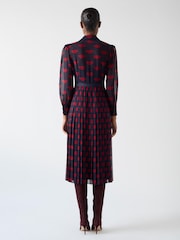 LK Bennett Blue Tallis Lips Print Pleated Ggt Dress - Image 2 of 4