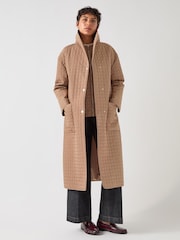 LK Bennett Brown Callie Longline Quilted Coat With Removeable Inner - Image 1 of 4