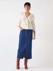 LK Bennett Cream Elodie Wool Blend Stitch Detail V-Neck Fluffy Cardigan - Image 2 of 4