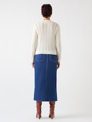 LK Bennett Cream Elodie Wool Blend Stitch Detail V-Neck Fluffy Cardigan - Image 3 of 4