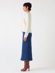 LK Bennett Cream Elodie Wool Blend Stitch Detail V-Neck Fluffy Cardigan - Image 4 of 4