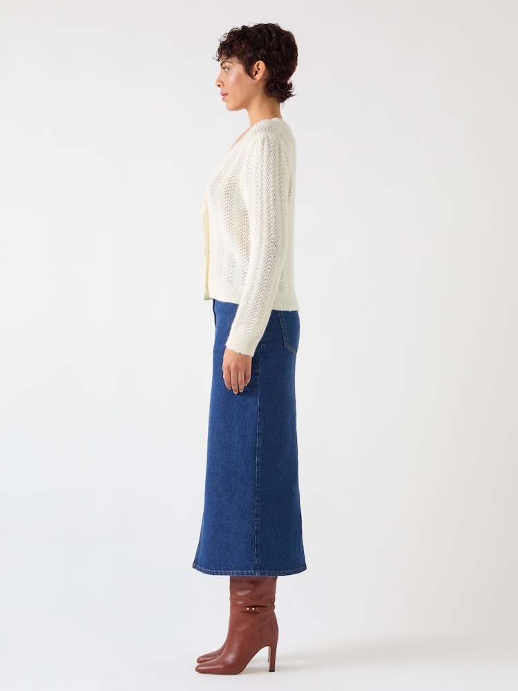 LK Bennett Cream Elodie Wool Blend Stitch Detail V-Neck Fluffy Cardigan - Image 4 of 4