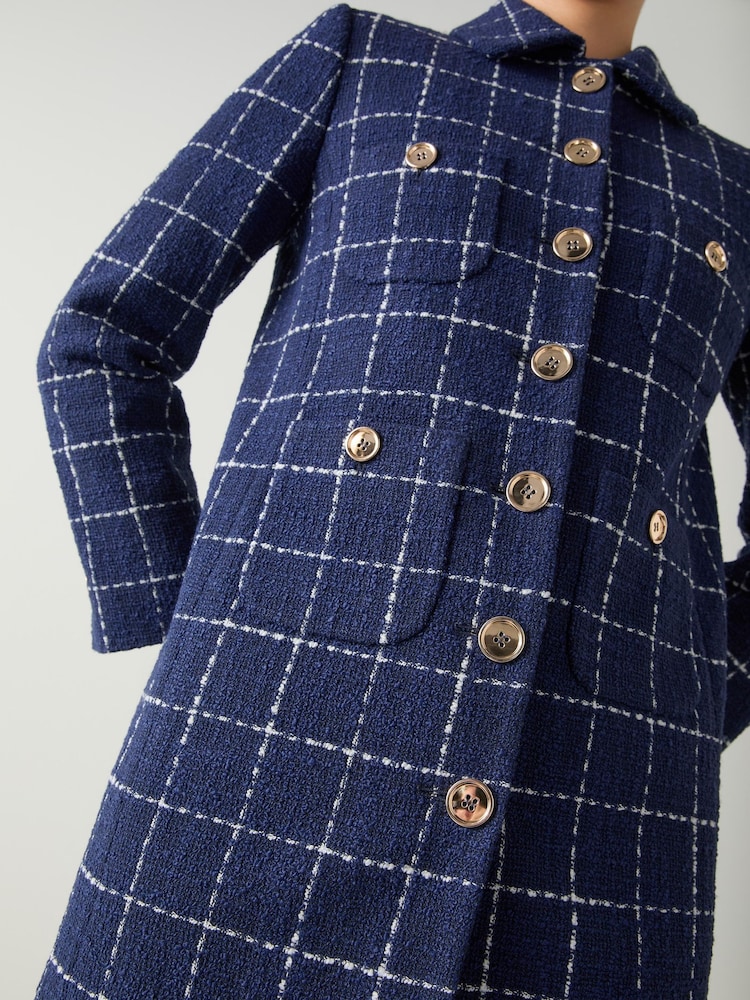 LK Bennett Blue Vita Tweed Light Check Coat - Image 3 of 3 LK Bennett Blue Vita Tweed Light Check Coat - Image 3 of 3