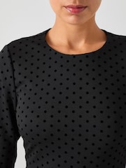 LK Bennett Black Marim Flocked Spot Ponte Jersey Dress - Image 3 of 3