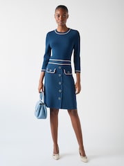 LK Bennett Blue & Navy Ciara Viscose Blend Button Through Knit Dress - Image 1 of 5