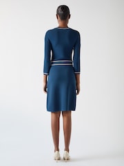 LK Bennett Blue & Navy Ciara Viscose Blend Button Through Knit Dress - Image 2 of 5