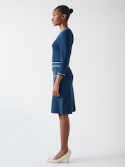 LK Bennett Blue & Navy Ciara Viscose Blend Button Through Knit Dress - Image 3 of 5