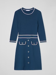 LK Bennett Blue & Navy Ciara Viscose Blend Button Through Knit Dress - Image 5 of 5