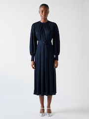 LK Bennett Blue Rosanna Viscose Crepe And Knit Mixed Media Dress - Image 1 of 3