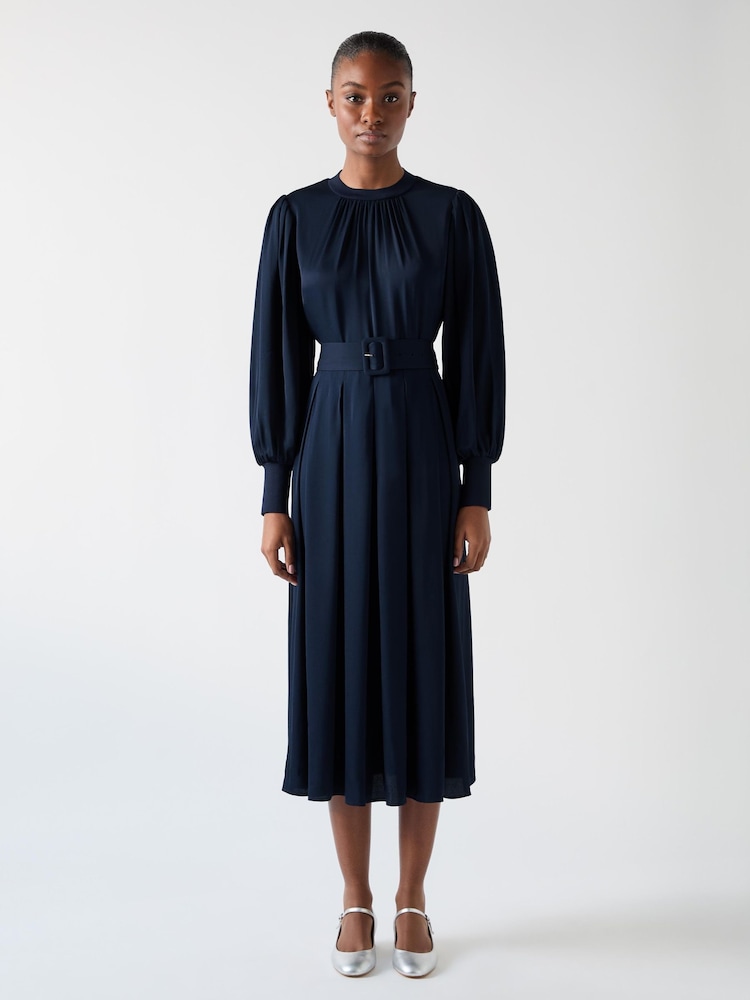 LK Bennett Blue Rosanna Viscose Crepe And Knit Mixed Media Dress - Image 1 of 3