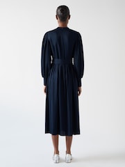 LK Bennett Blue Rosanna Viscose Crepe And Knit Mixed Media Dress - Image 2 of 3