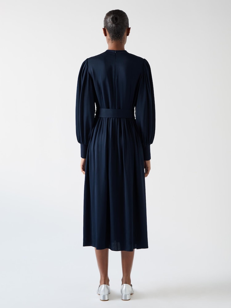 LK Bennett Blue Rosanna Viscose Crepe And Knit Mixed Media Dress - Image 2 of 3
