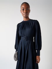 LK Bennett Blue Rosanna Viscose Crepe And Knit Mixed Media Dress - Image 3 of 3