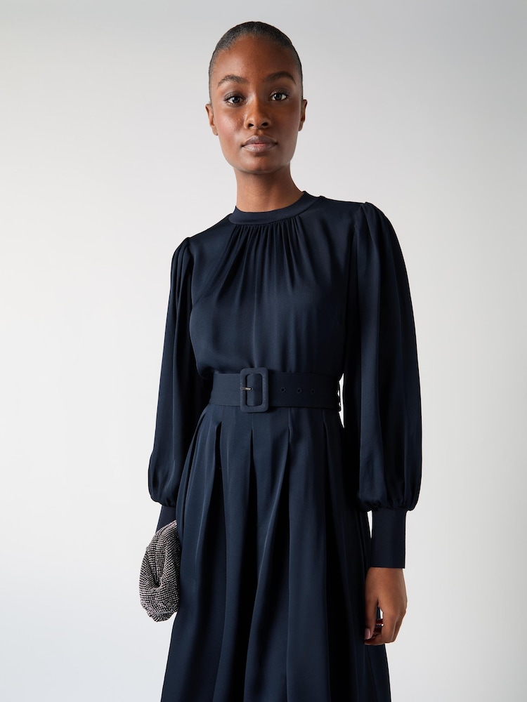 LK Bennett Blue Rosanna Viscose Crepe And Knit Mixed Media Dress - Image 3 of 3