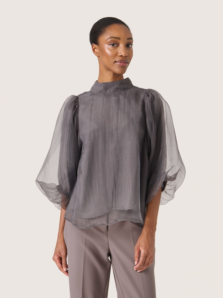 Soaked in Luxury Grey SLChaya Organza High Neck Blouse - Image 1 of 6 Soaked in Luxury Grey SLChaya Organza High Neck Blouse - Image 1 of 6