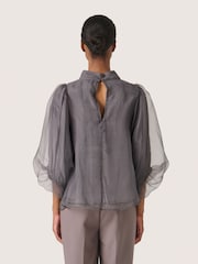 Soaked in Luxury Grey SLChaya Organza High Neck Blouse - Image 2 of 6