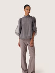 Soaked in Luxury Grey SLChaya Organza High Neck Blouse - Image 3 of 6