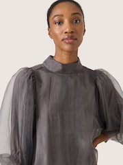 Soaked in Luxury Grey SLChaya Organza High Neck Blouse - Image 4 of 6