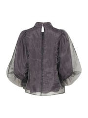 Soaked in Luxury Grey SLChaya Organza High Neck Blouse - Image 6 of 6