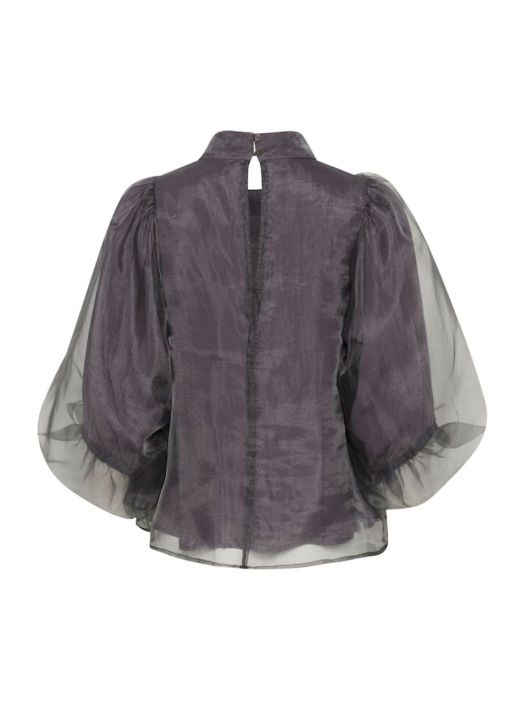 Soaked in Luxury Grey SLChaya Organza High Neck Blouse - Image 6 of 6