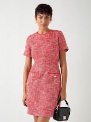 LK Bennett Red Alexa Cotton Blend Tweed Short Sleeve Mini Dress - Image 1 of 5