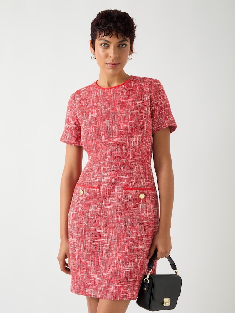 LK Bennett Red Alexa Cotton Blend Tweed Short Sleeve Mini Dress - Image 1 of 5