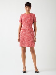 LK Bennett Red Alexa Cotton Blend Tweed Short Sleeve Mini Dress - Image 2 of 5