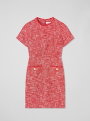 LK Bennett Red Alexa Cotton Blend Tweed Short Sleeve Mini Dress - Image 5 of 5