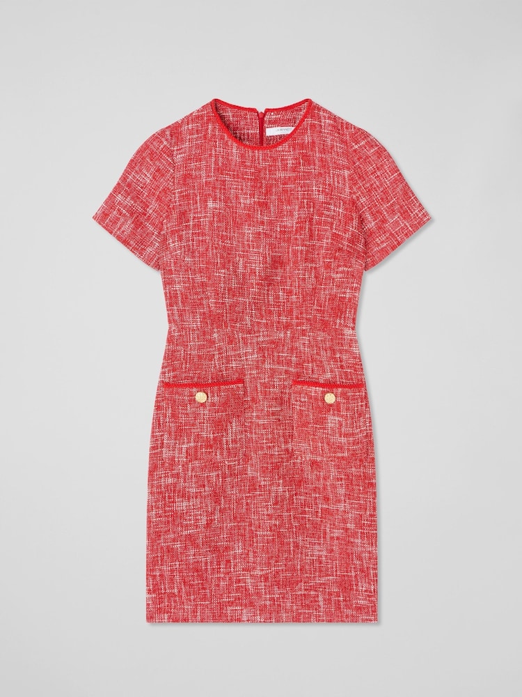 LK Bennett Red Alexa Cotton Blend Tweed Short Sleeve Mini Dress - Image 5 of 5