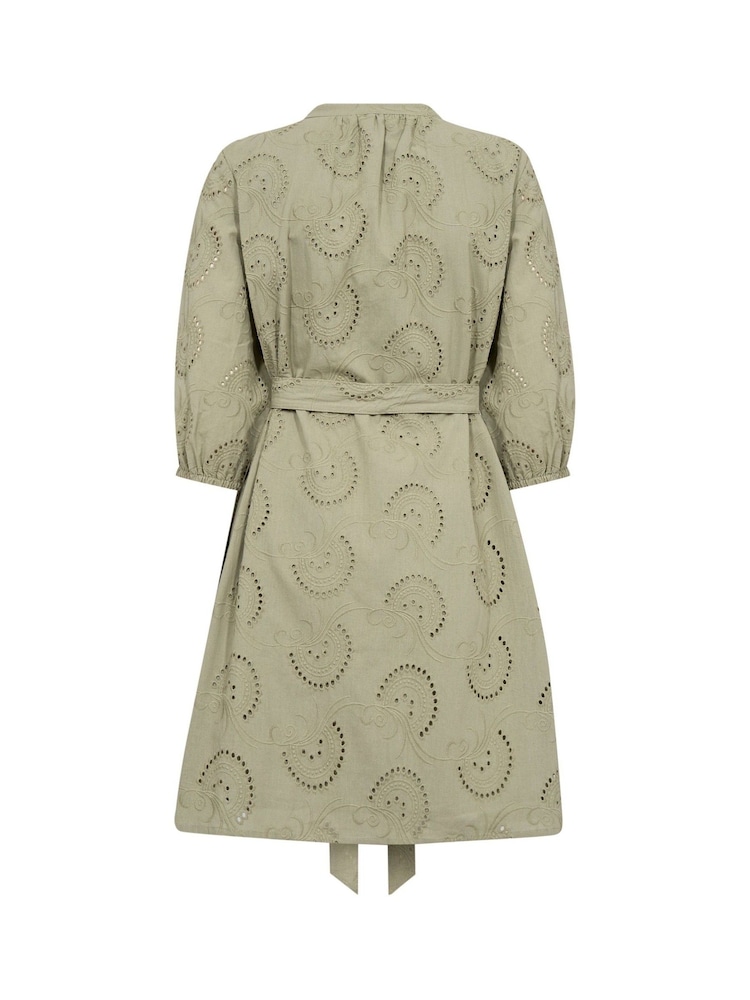 Cream Green CRDelia Tie Waist 100% Cotton Mini Dress - Image 6 of 6 Cream Green CRDelia Tie Waist 100% Cotton Mini Dress - Image 6 of 6