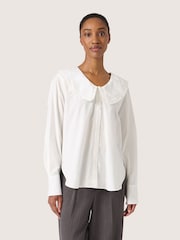 Soaked in Luxury SLDivia Puritan Collar Long Sleeve 100% Cotton White Shirt - Image 1 of 6