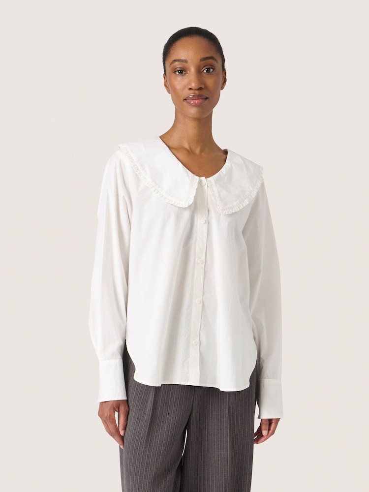 Soaked in Luxury SLDivia Puritan Collar Long Sleeve 100% Cotton White Shirt - Image 1 of 6
