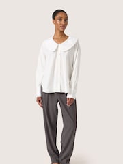 Soaked in Luxury SLDivia Puritan Collar Long Sleeve 100% Cotton White Shirt - Image 3 of 6